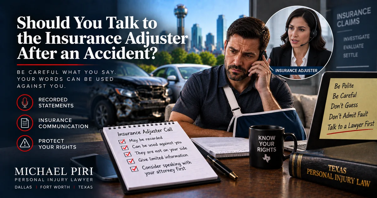 Talking to an insurance adjuster after a Texas accident