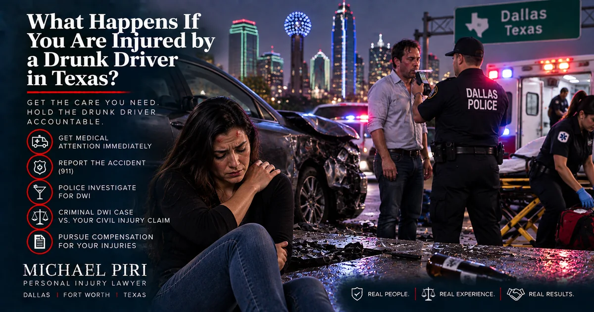 Injured person at a Texas drunk driving accident scene with police DWI investigation and emergency medical response