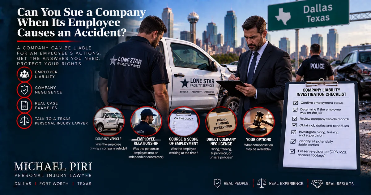 Company vehicle accident in Texas showing potential employer liability when an employee causes a crash