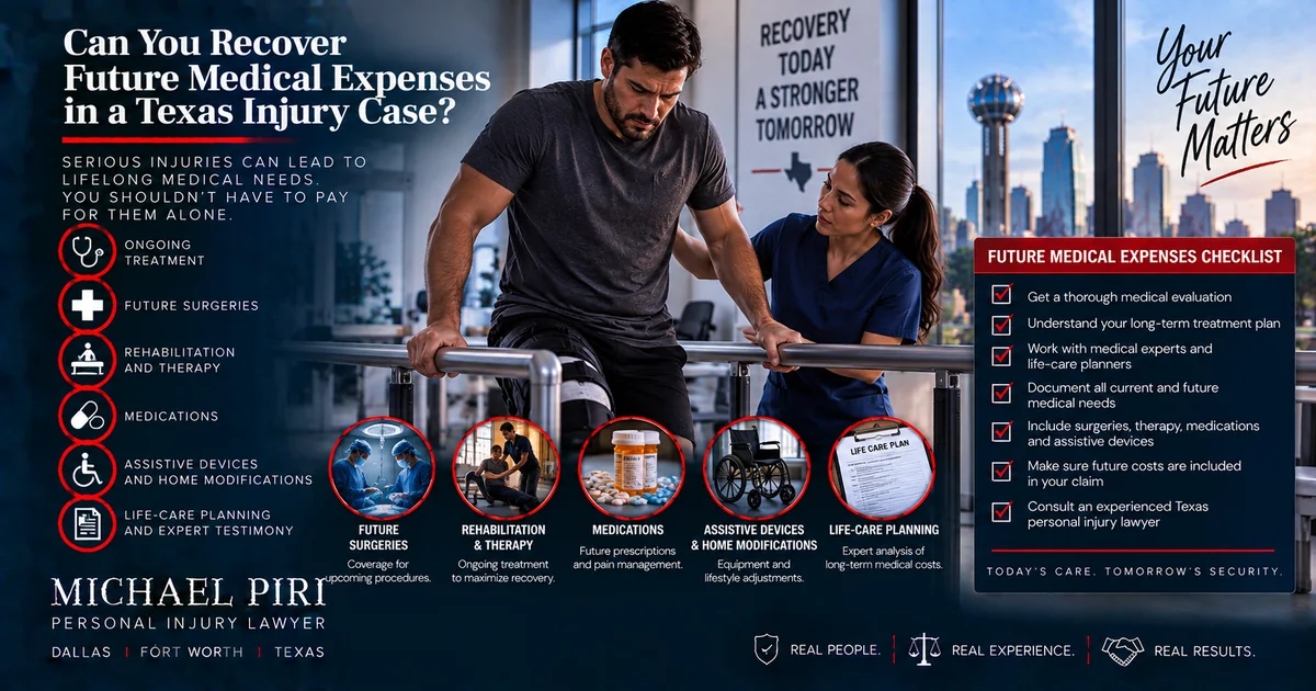 Future medical expenses in a Texas injury case including surgery, rehabilitation, medication, assistive devices and life-care planning
