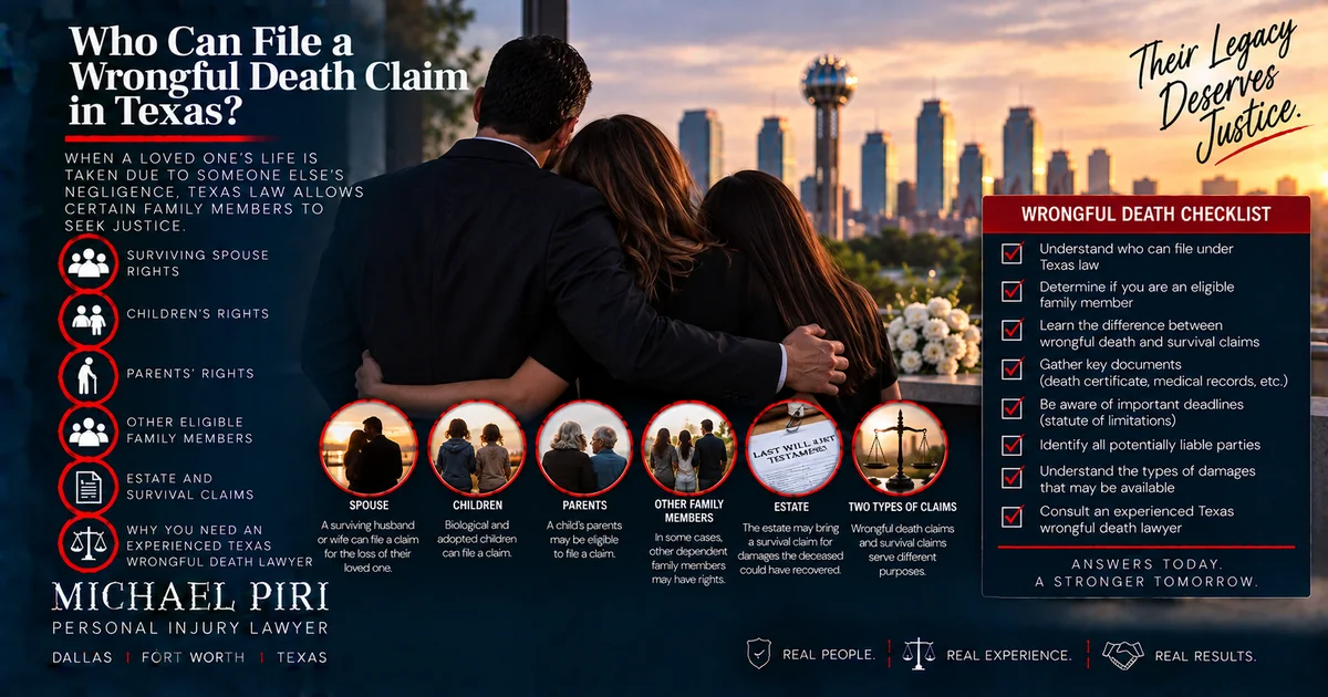 Texas wrongful death claim eligibility for surviving spouses, children and parents with estate and survival claim information