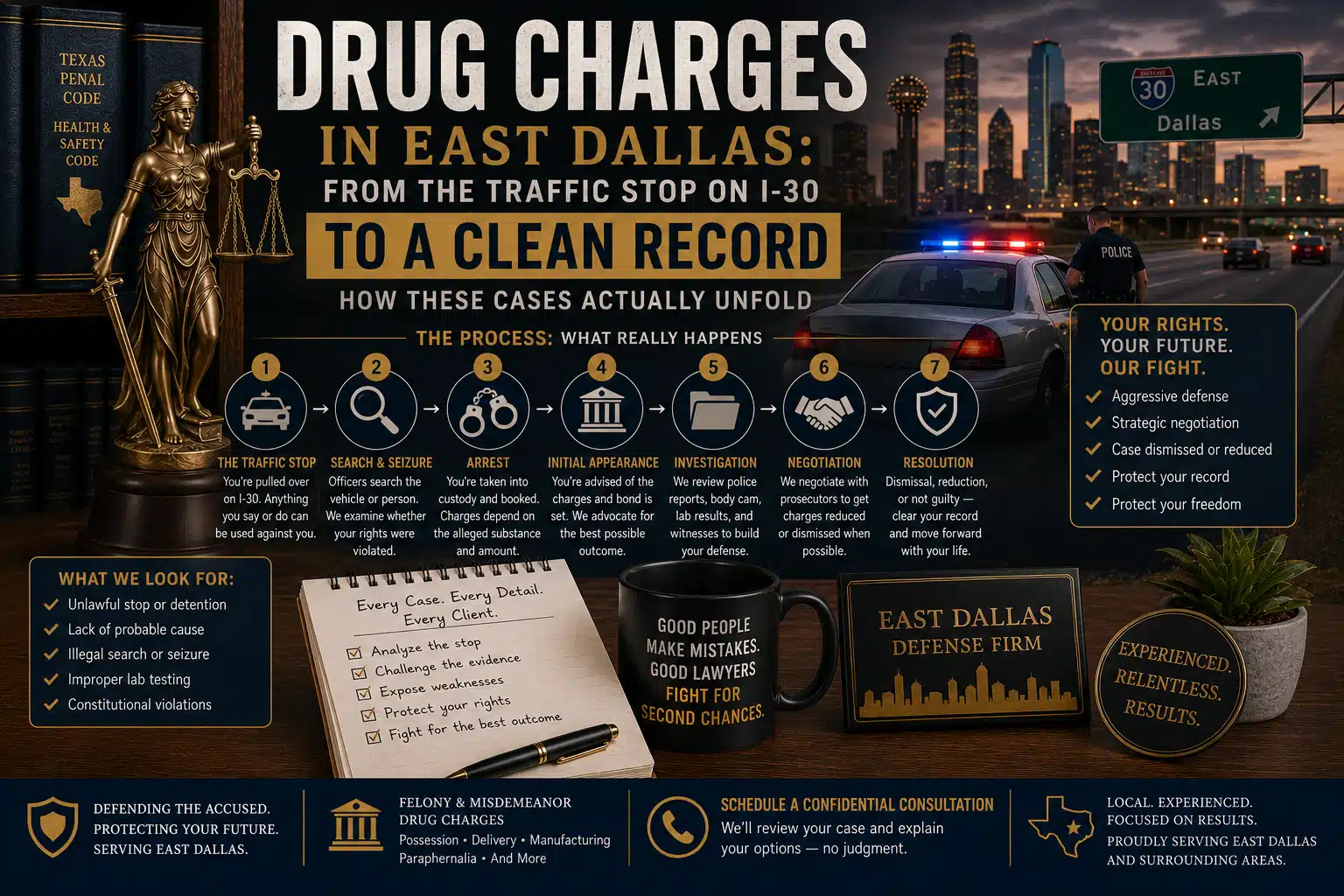 Drug Charges in East Dallas From the Traffic Stop on I 30 to a Clean Record — How These Cases Actually Unfold