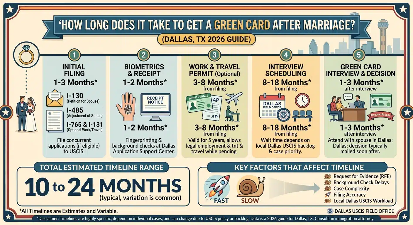 How Long Does It Take to Get a Green Card After Marriage (Dallas, TX 2026 Guide)