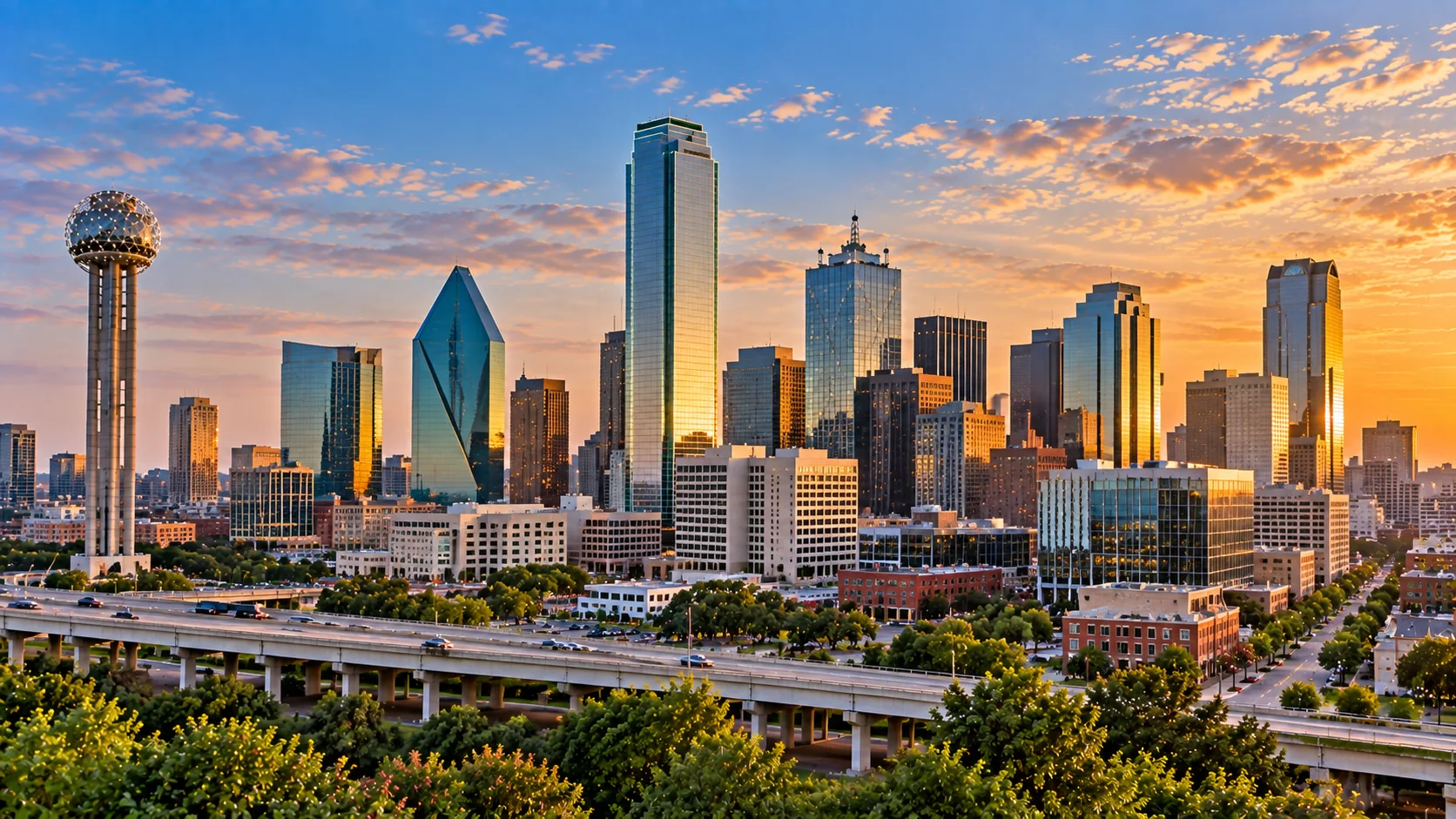 Downtown Dallas skyline near The Piri Law Firm Ross Avenue office